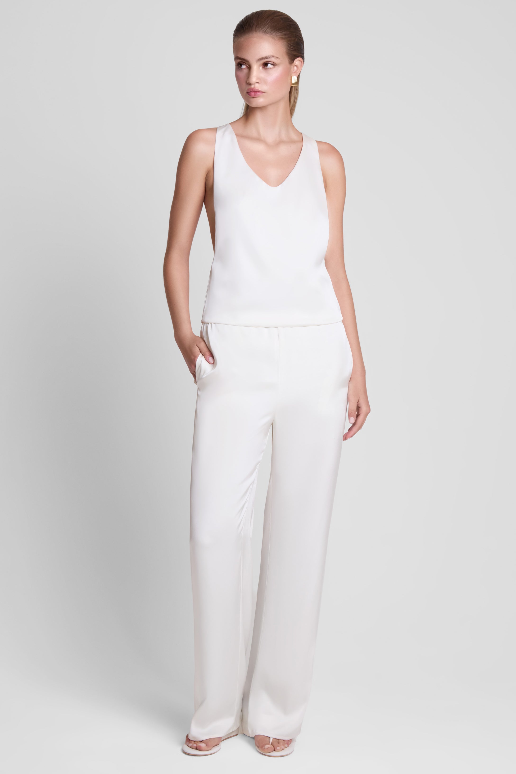 Soho Satin Straight Leg Pants - White