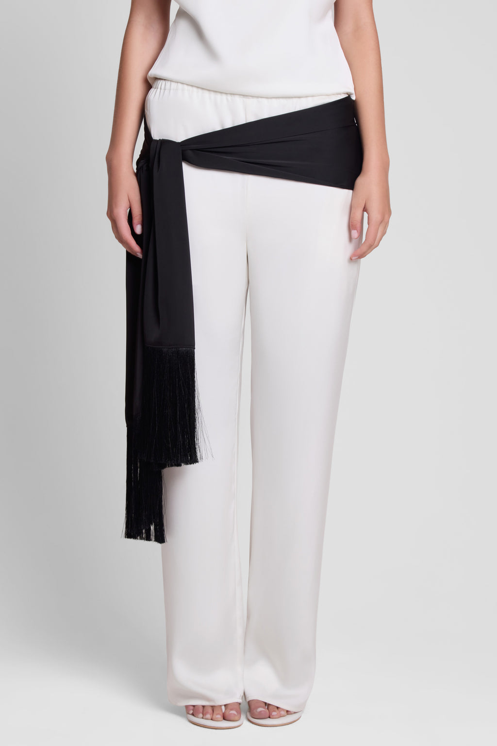 Signature Satin Tassel Scarf - Black.