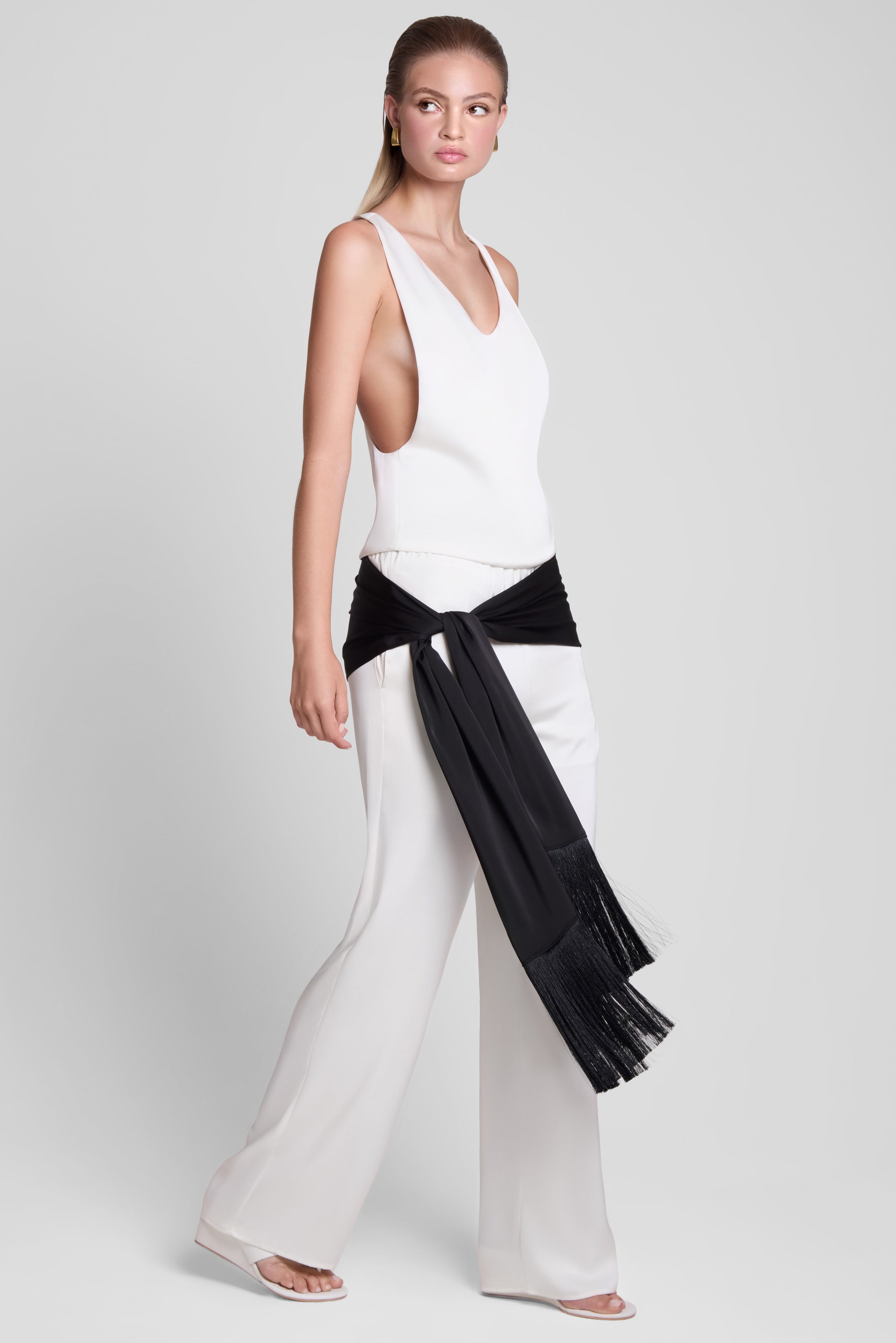 Signature Satin Tassel Scarf - Black.