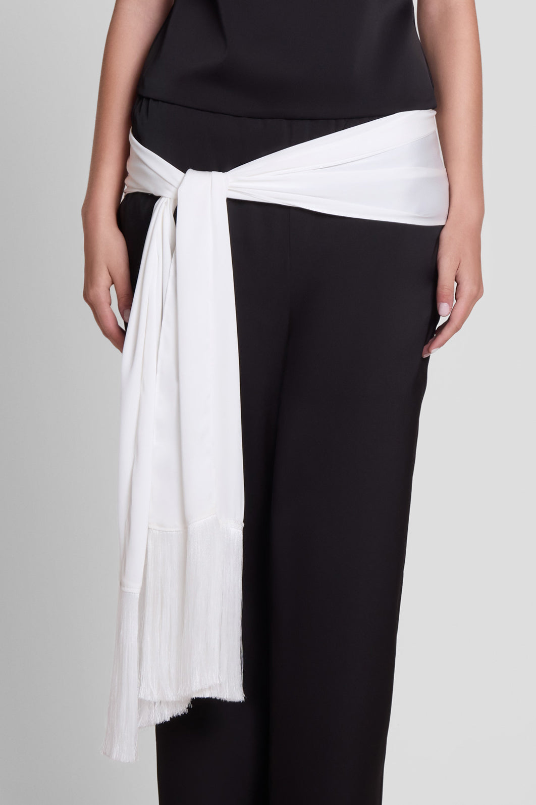 Signature Satin Tassel Scarf - White.