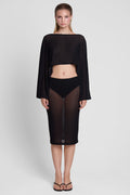 Vesper Sheer Mesh Knee Length Skirt - Black