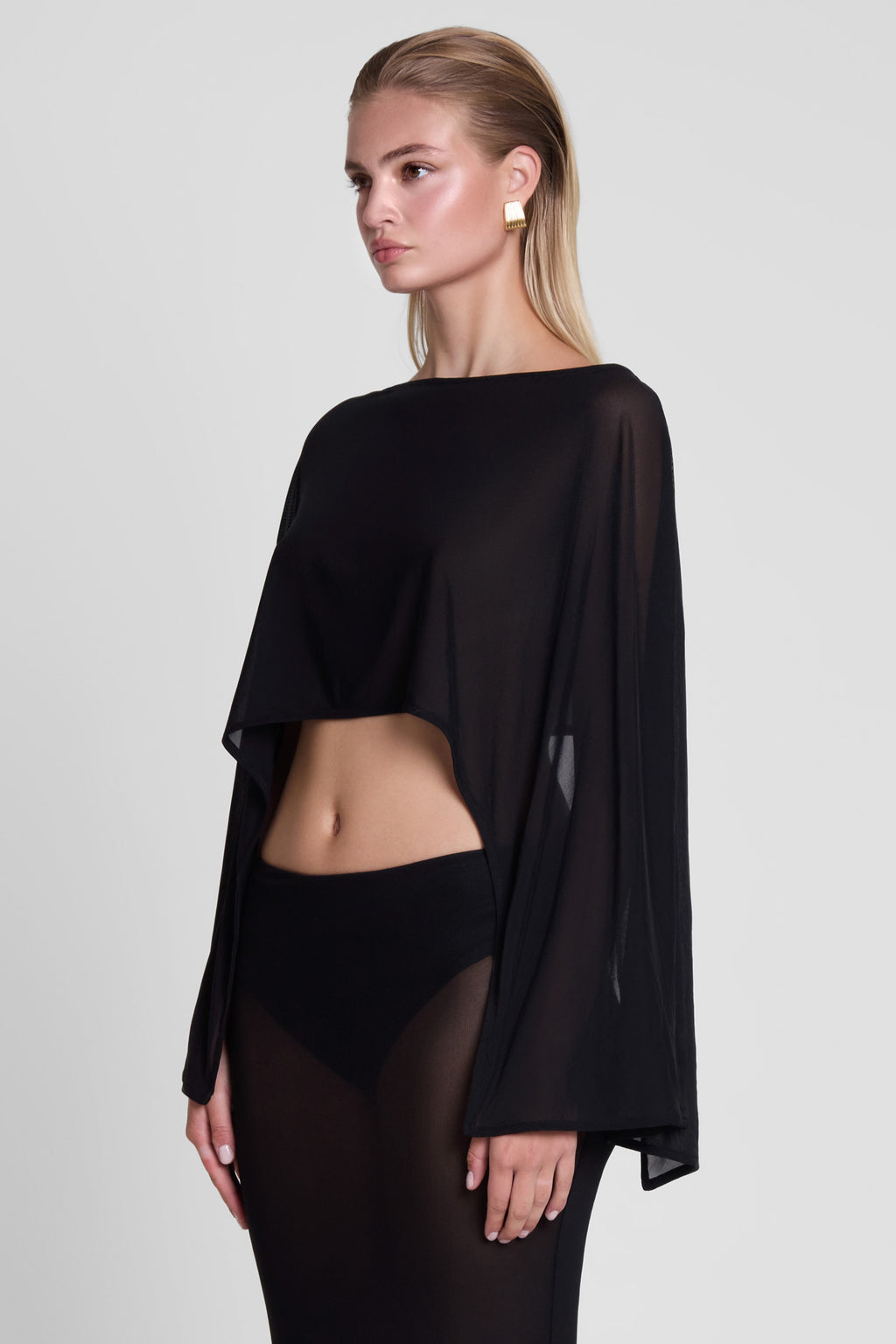 Imogen Sheer Mesh Cape - Black