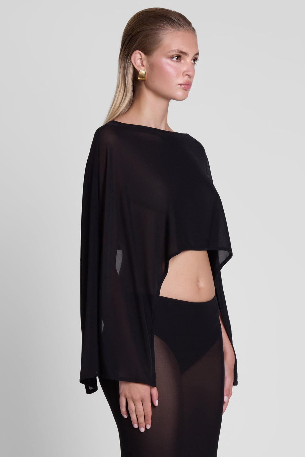 Imogen Sheer Mesh Cape - Black