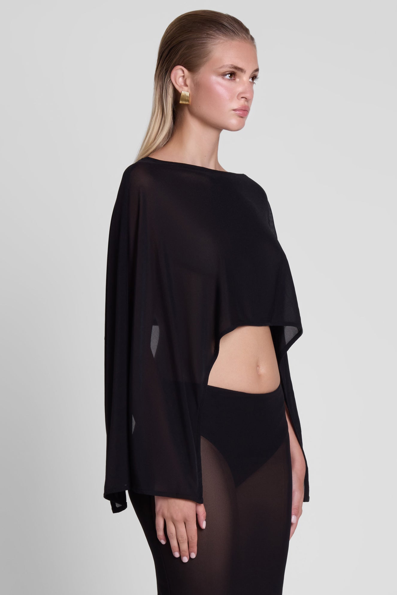 Imogen Sheer Mesh Cape - Black