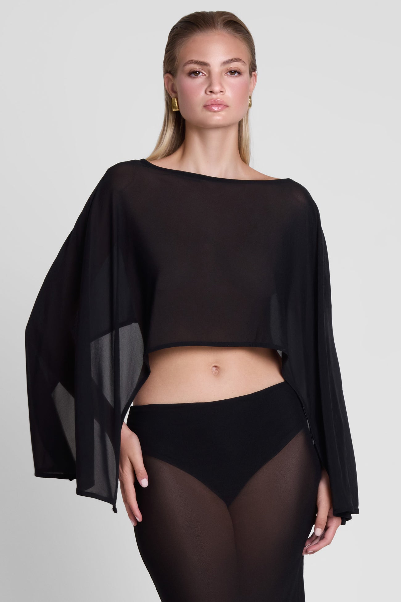Imogen Sheer Mesh Cape - Black