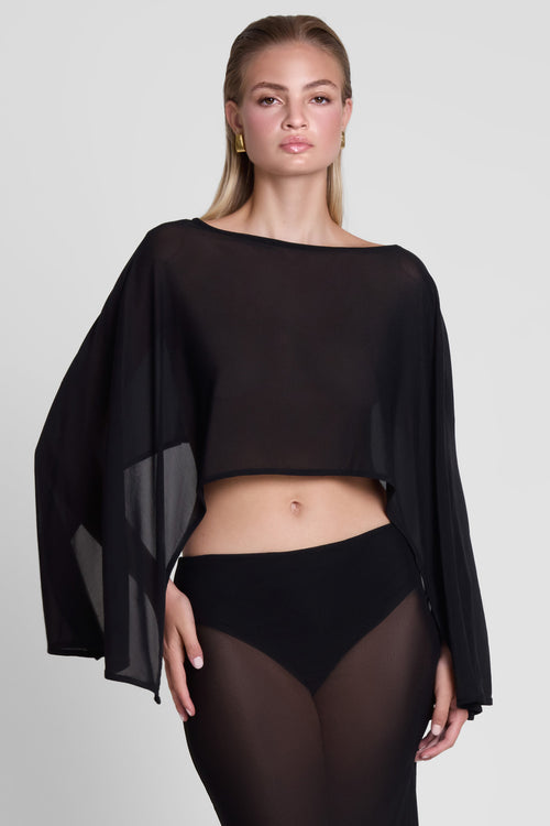 Imogen Sheer Mesh Cape - Black