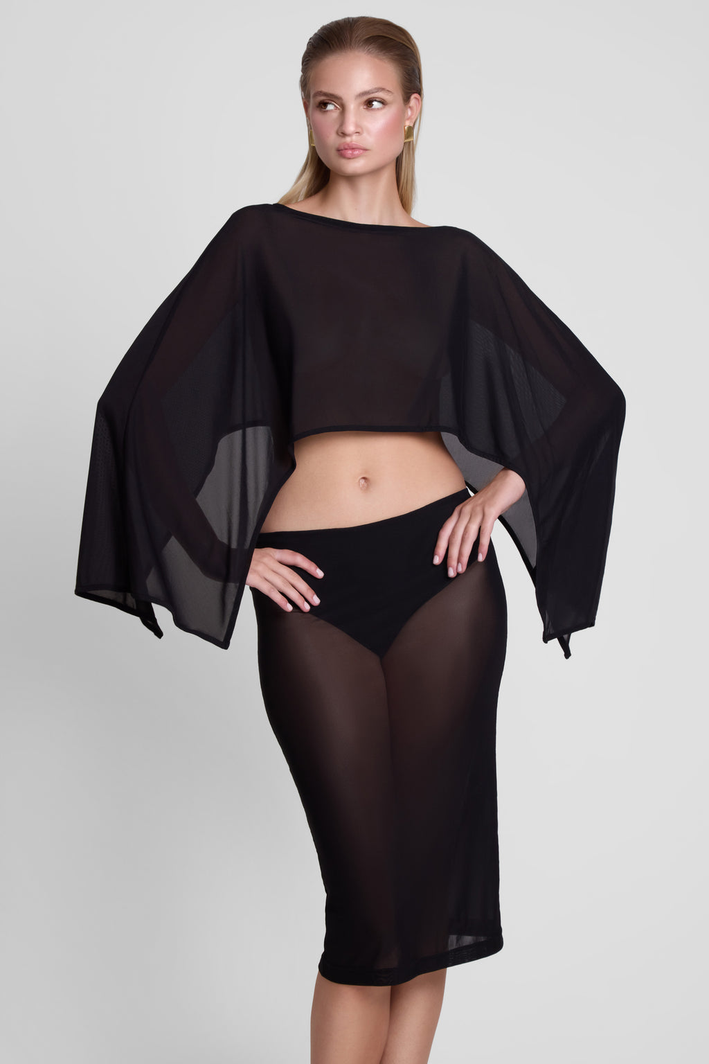 Imogen Sheer Mesh Cape - Black