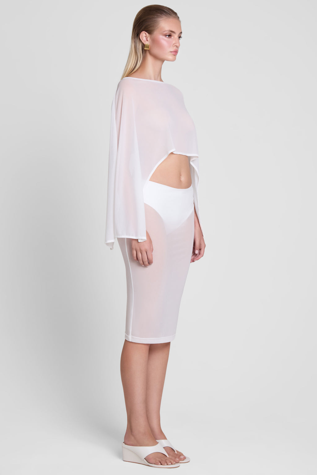 Imogen Sheer Mesh Cape - White