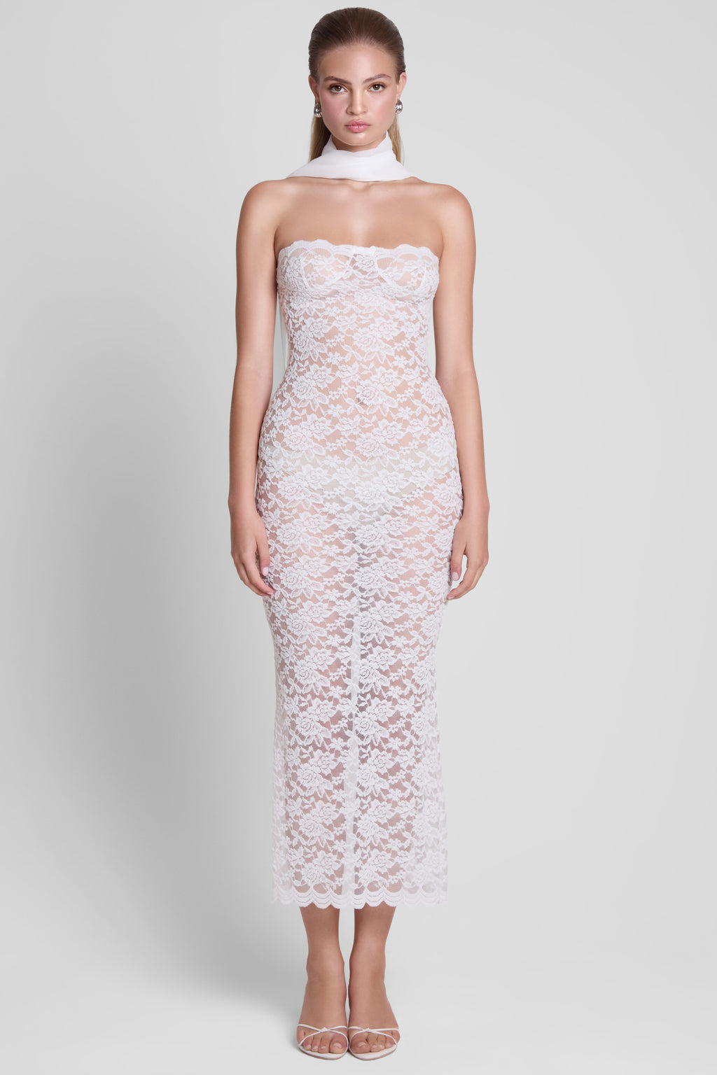 Soleil Scalloped Lace Midi Dress - White