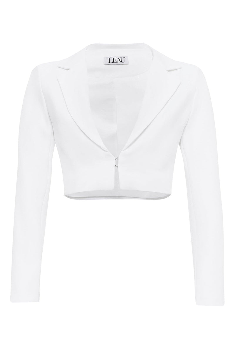 Saka Cropped Blazer - White | LEAU