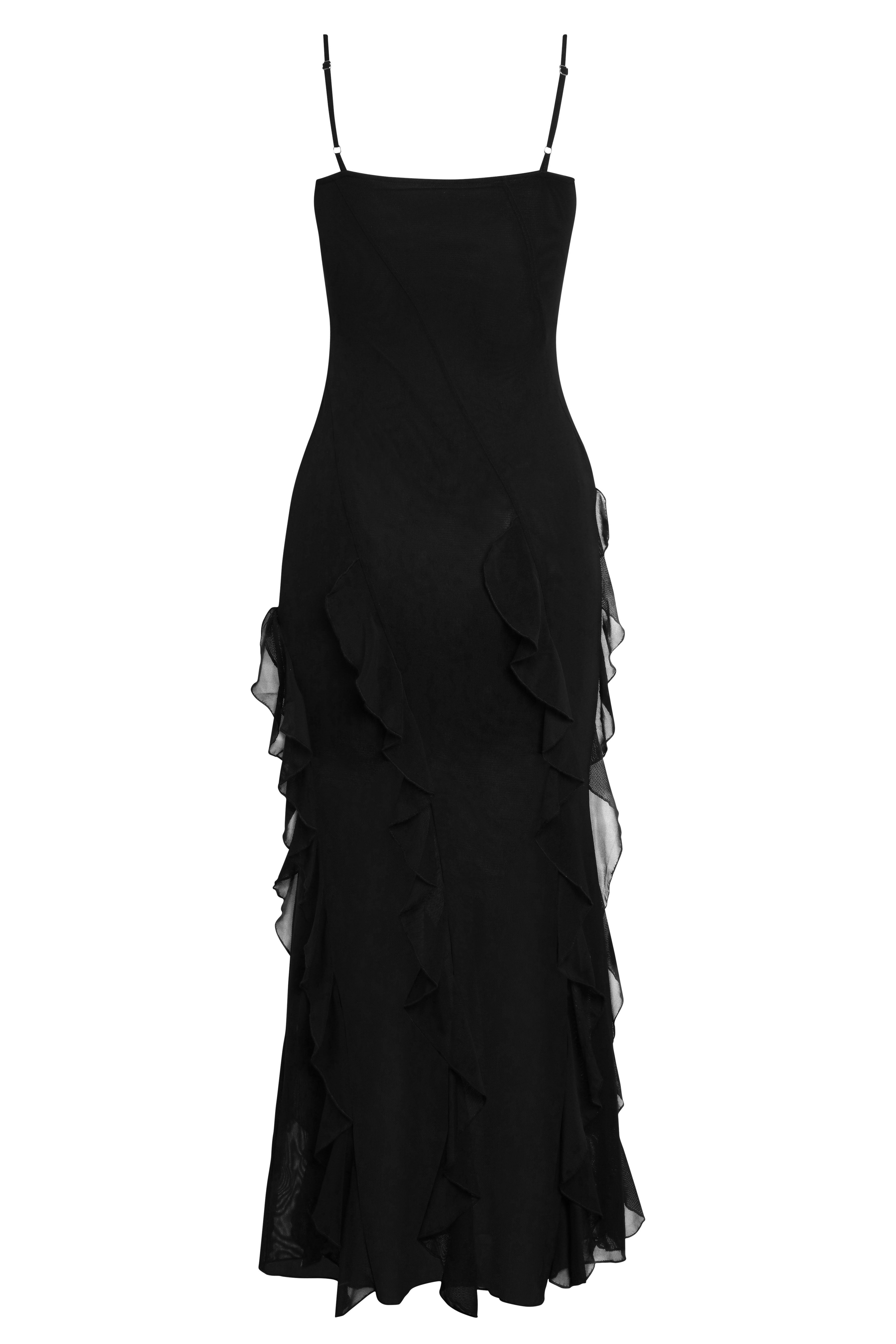 Black ruffle mesh dress best sale