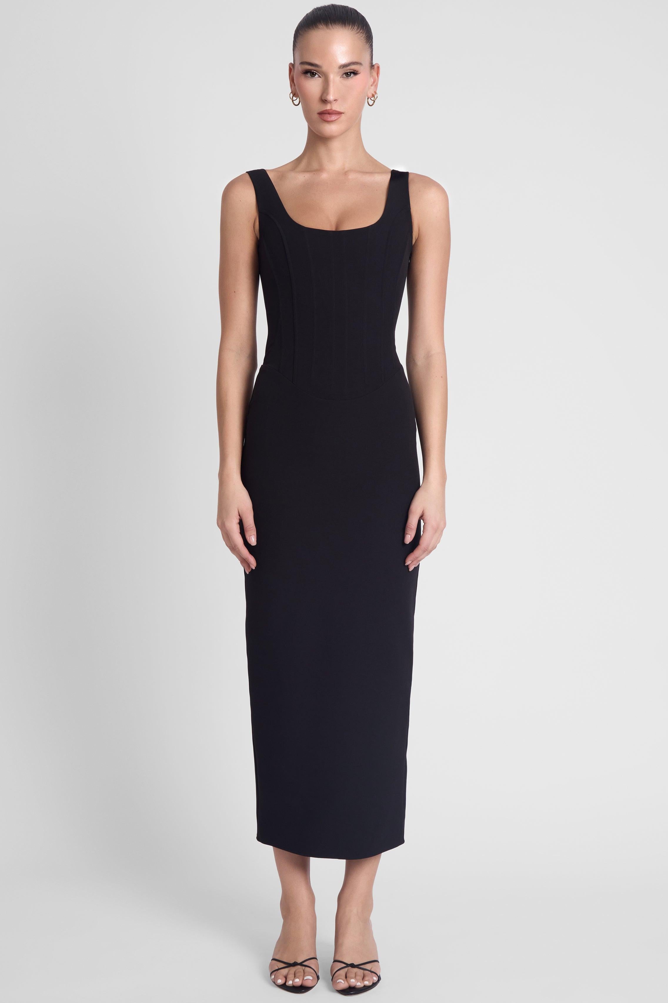 Sancia Corset Midi Dress - Black
