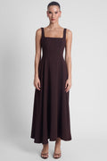 Serenity Square Neck Corset Midi Dress - Chocolate Brown