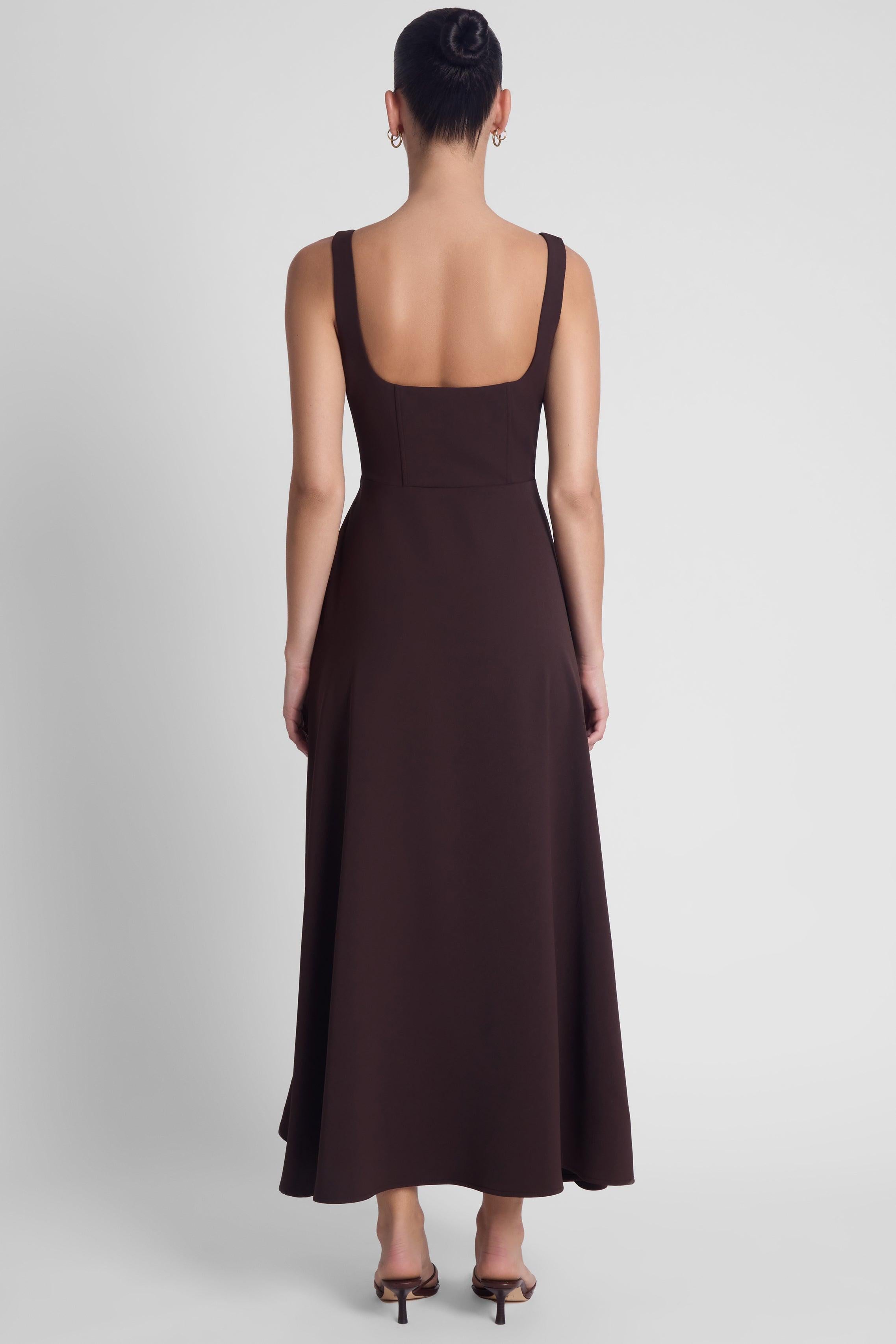 Serenity Square Neck Corset Midi Dress - Chocolate Brown
