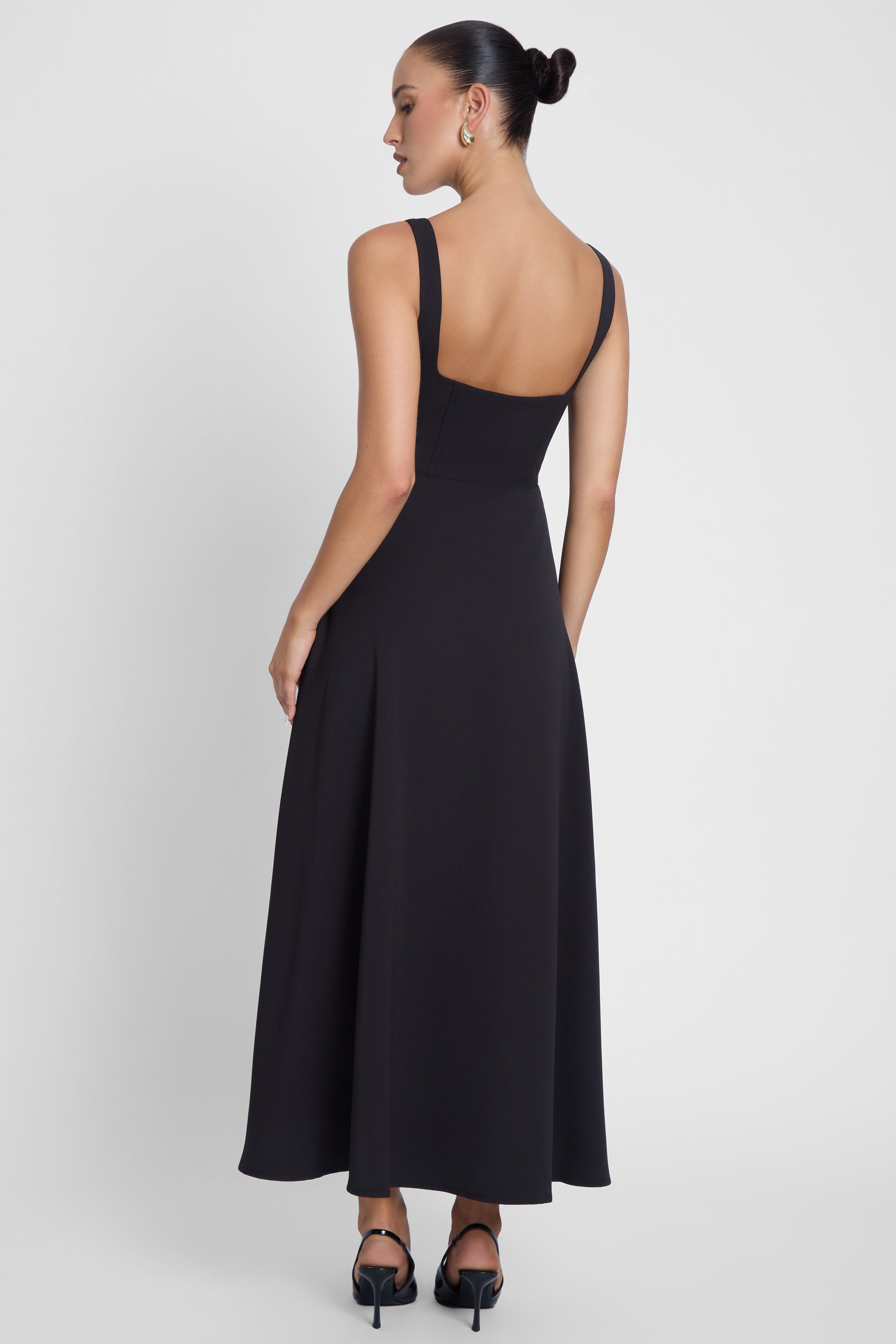 Serenity Square Neck Corset Midi Dress - Black L Serenity Square Neck Corset Midi Dress - Black L