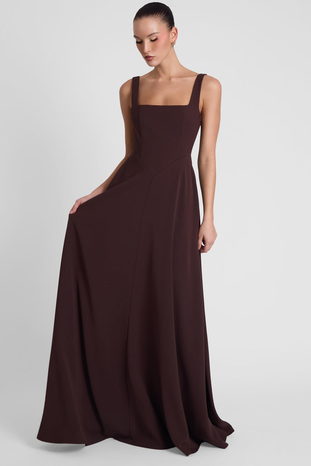 Siren Square Neck Corset Maxi Dress - Chocolate Brown