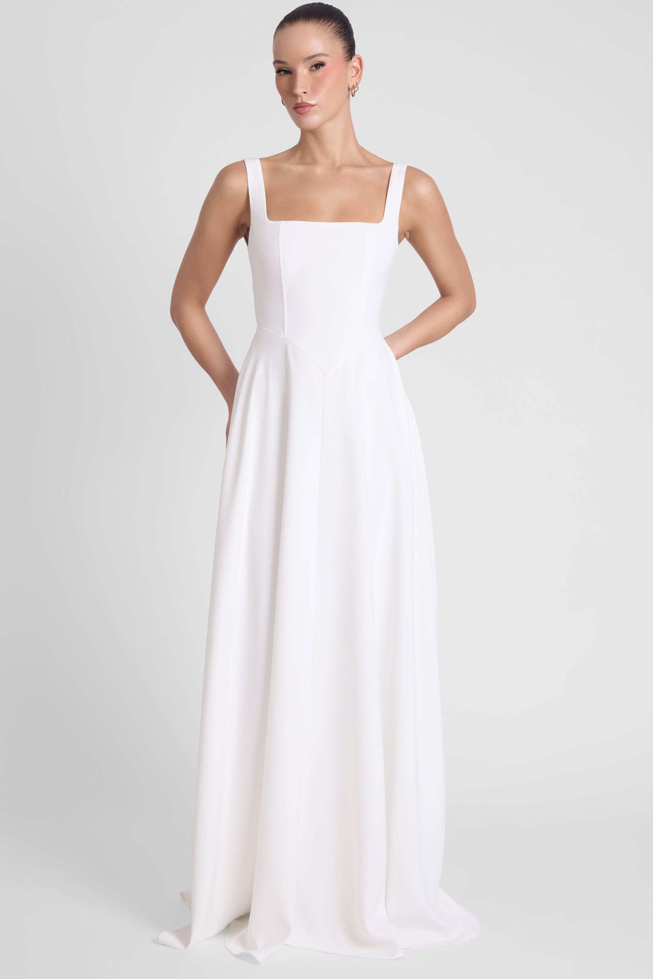 Siren Square Neck Corset Maxi Dress - White
