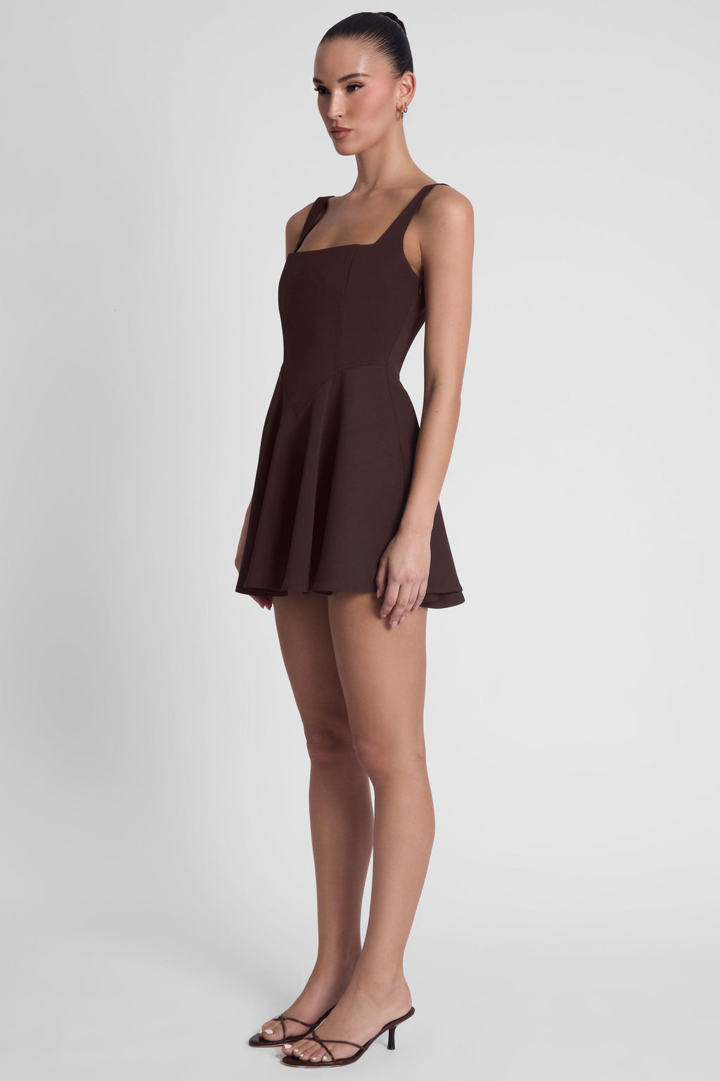 Sloane Square Neck Corset Mini Dress - Chocolate Brown