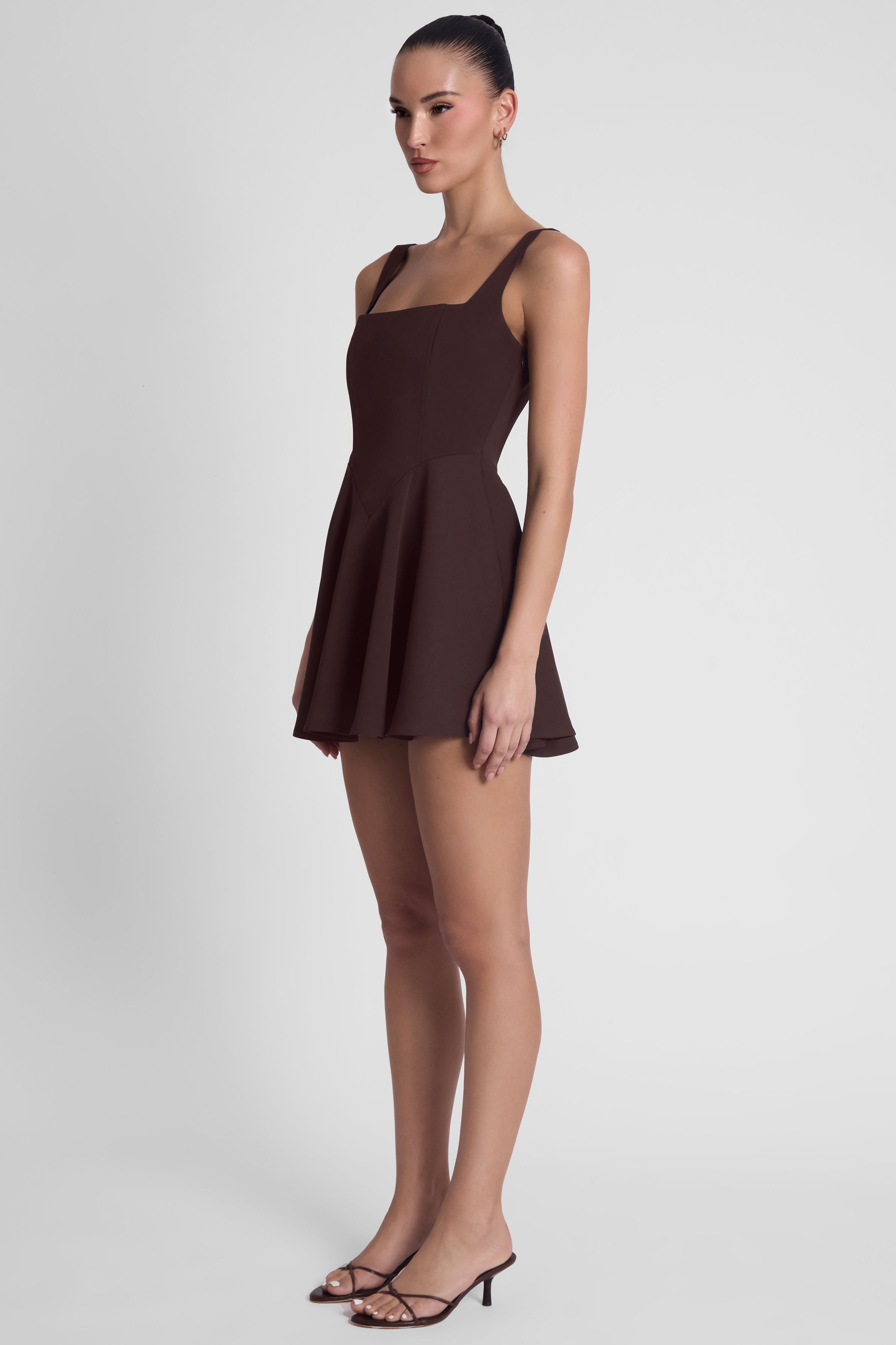 Sloane Square Neck Corset Mini Dress - Chocolate Brown