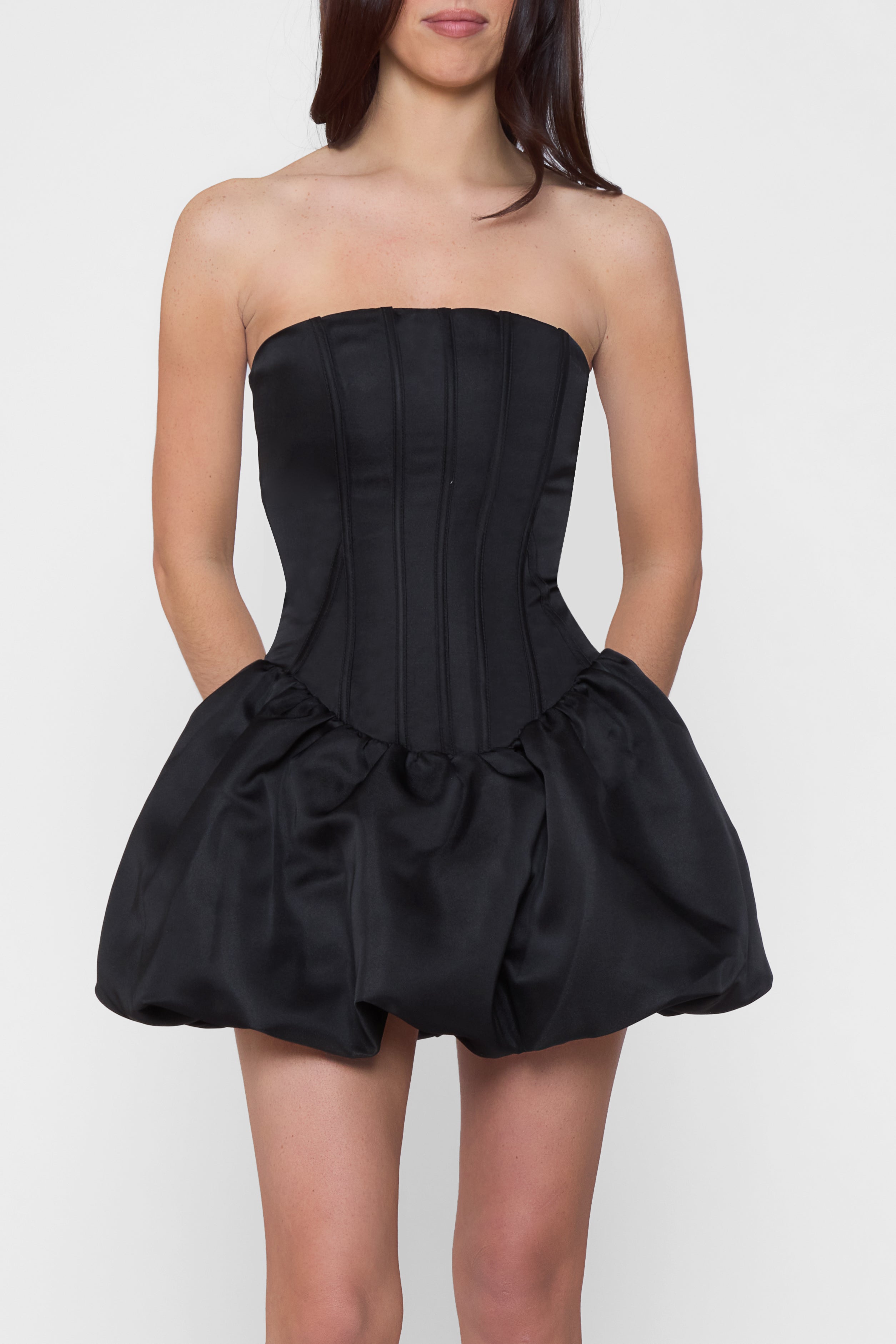 Soir Satin Corset Bubble Mini Dress