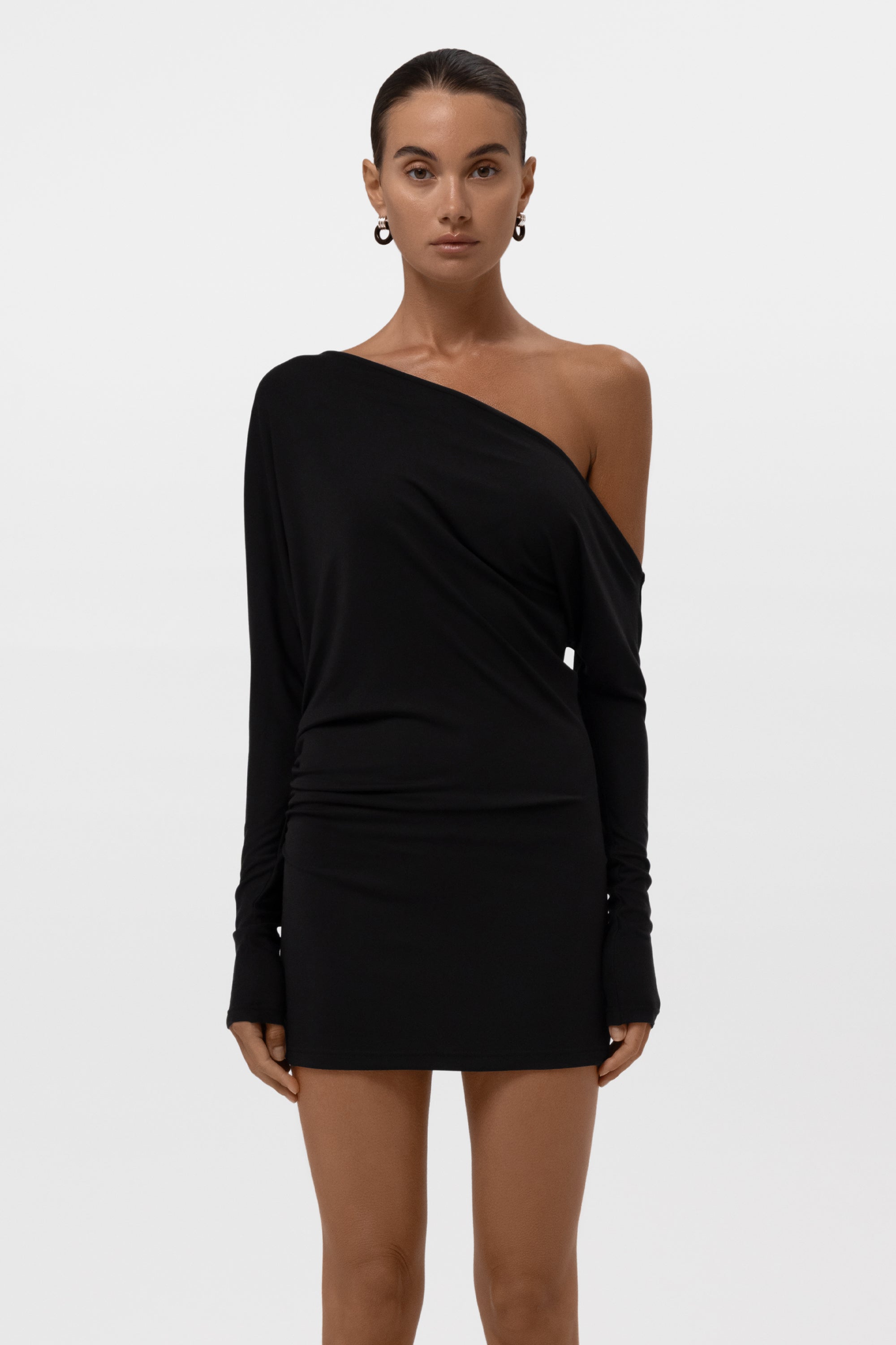 Sola Slouchy Jersey Mini Dress - Black
