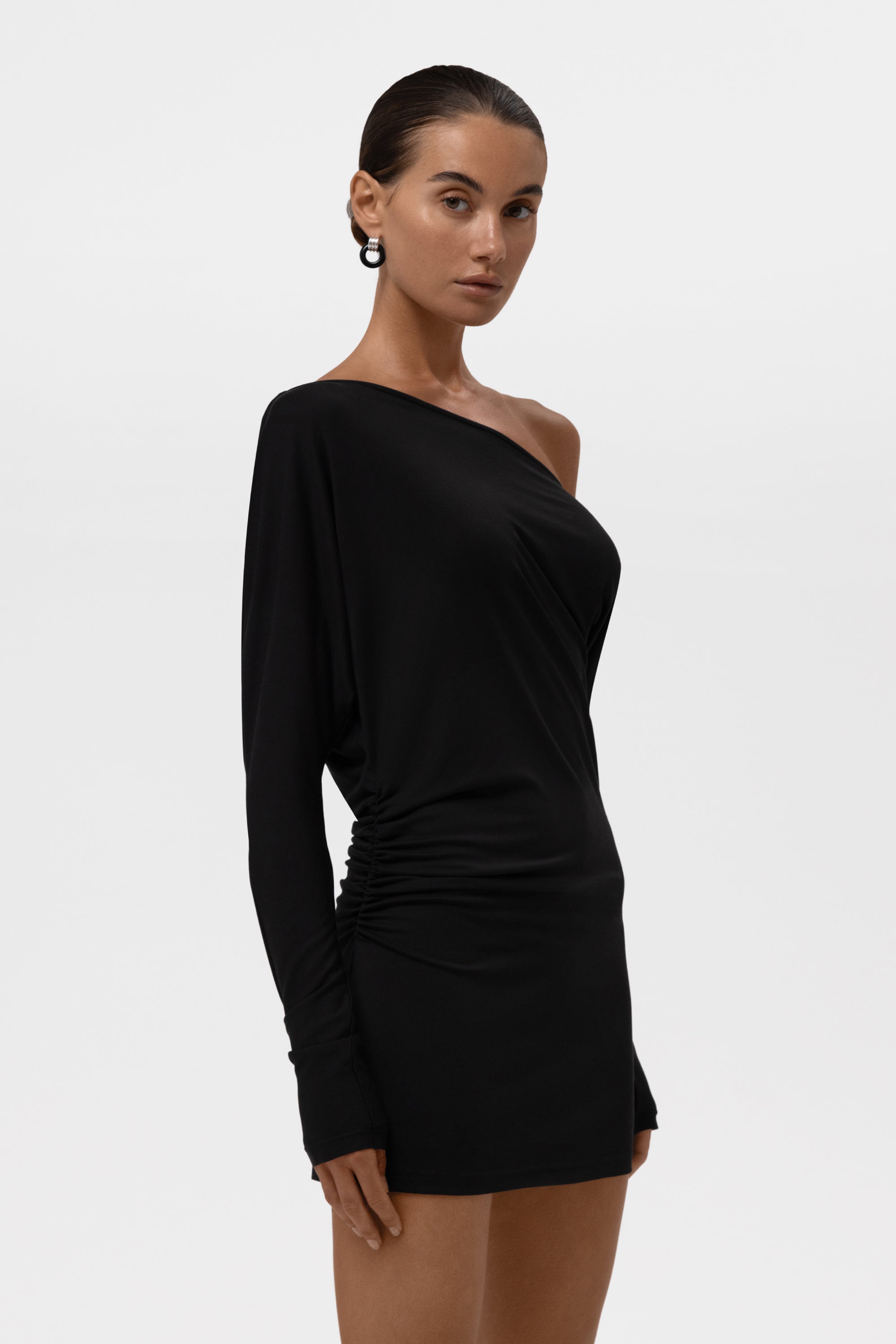 Sola Slouchy Jersey Mini Dress - Black