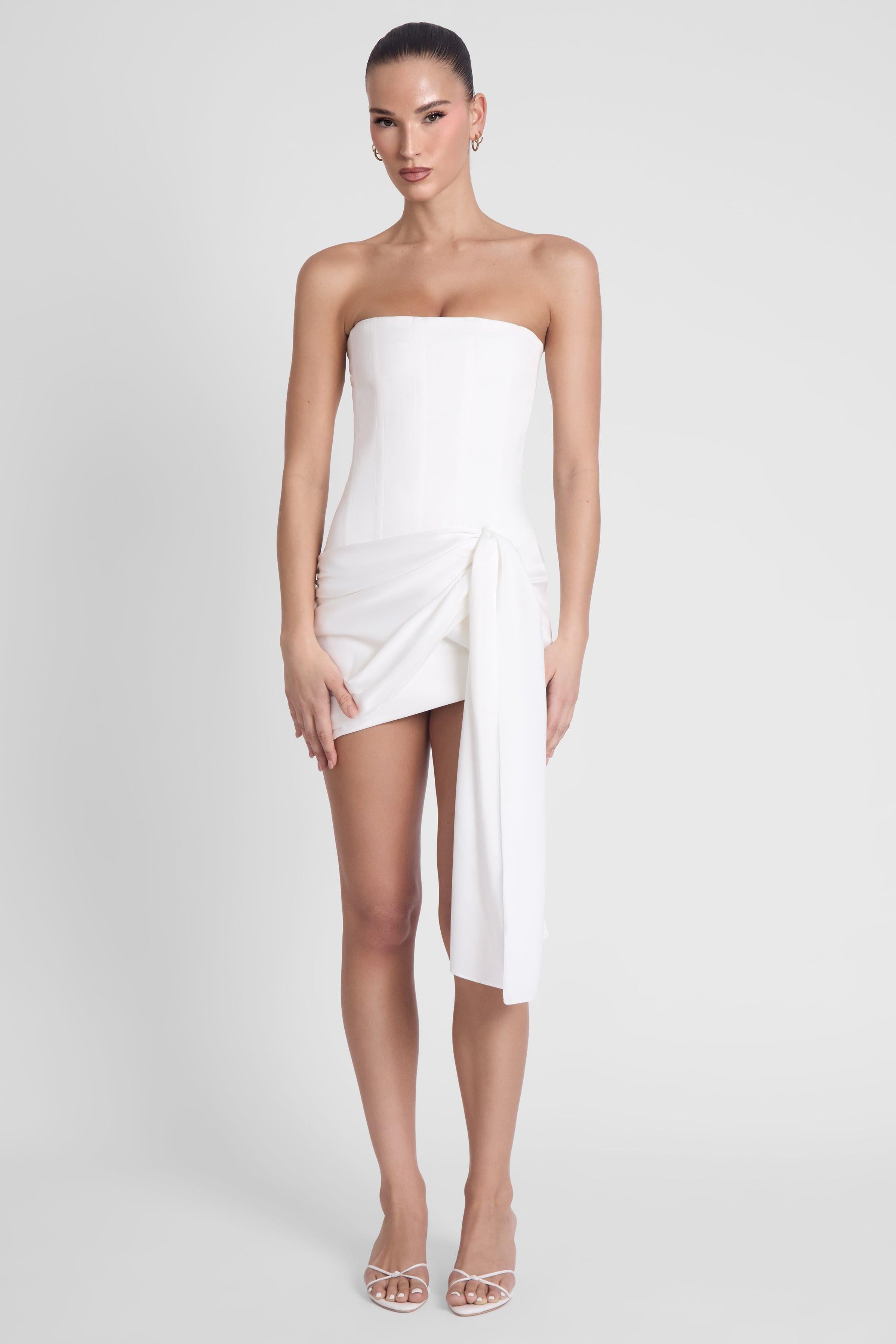LEAU Solara Satin Corset Dress in White, Women's M at Urban Outfitters LEAU Solara Satin Corset Dress in White, Women's M at Urban Outfitters