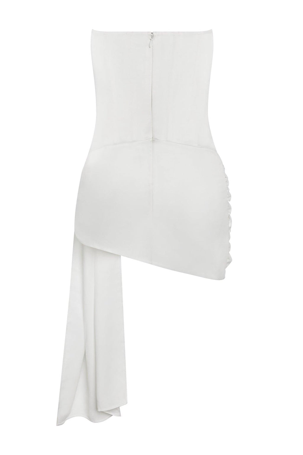 Solara Satin Corset Dress in White, back view.