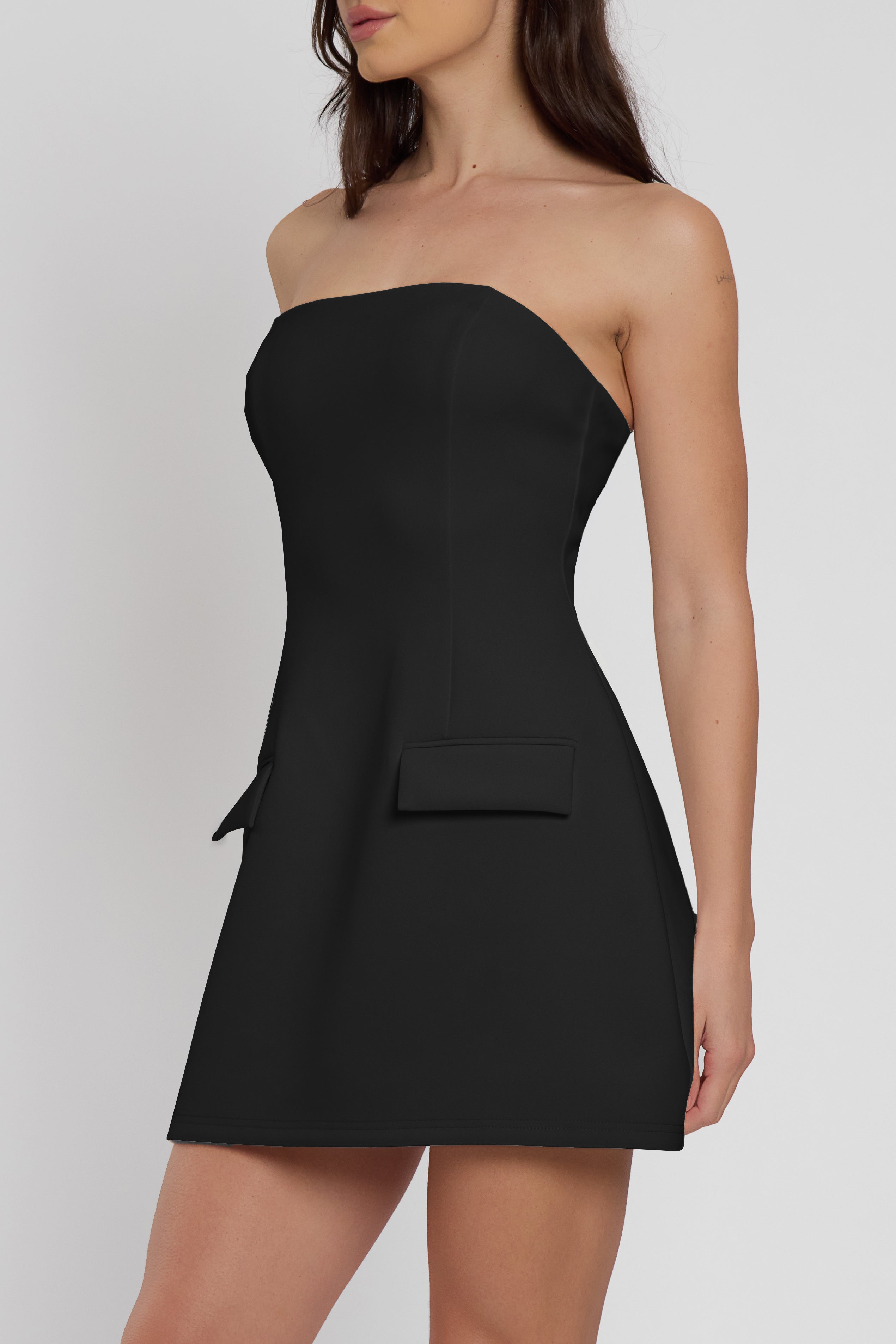 Solene Strapless Pocket Mini Dress - Black