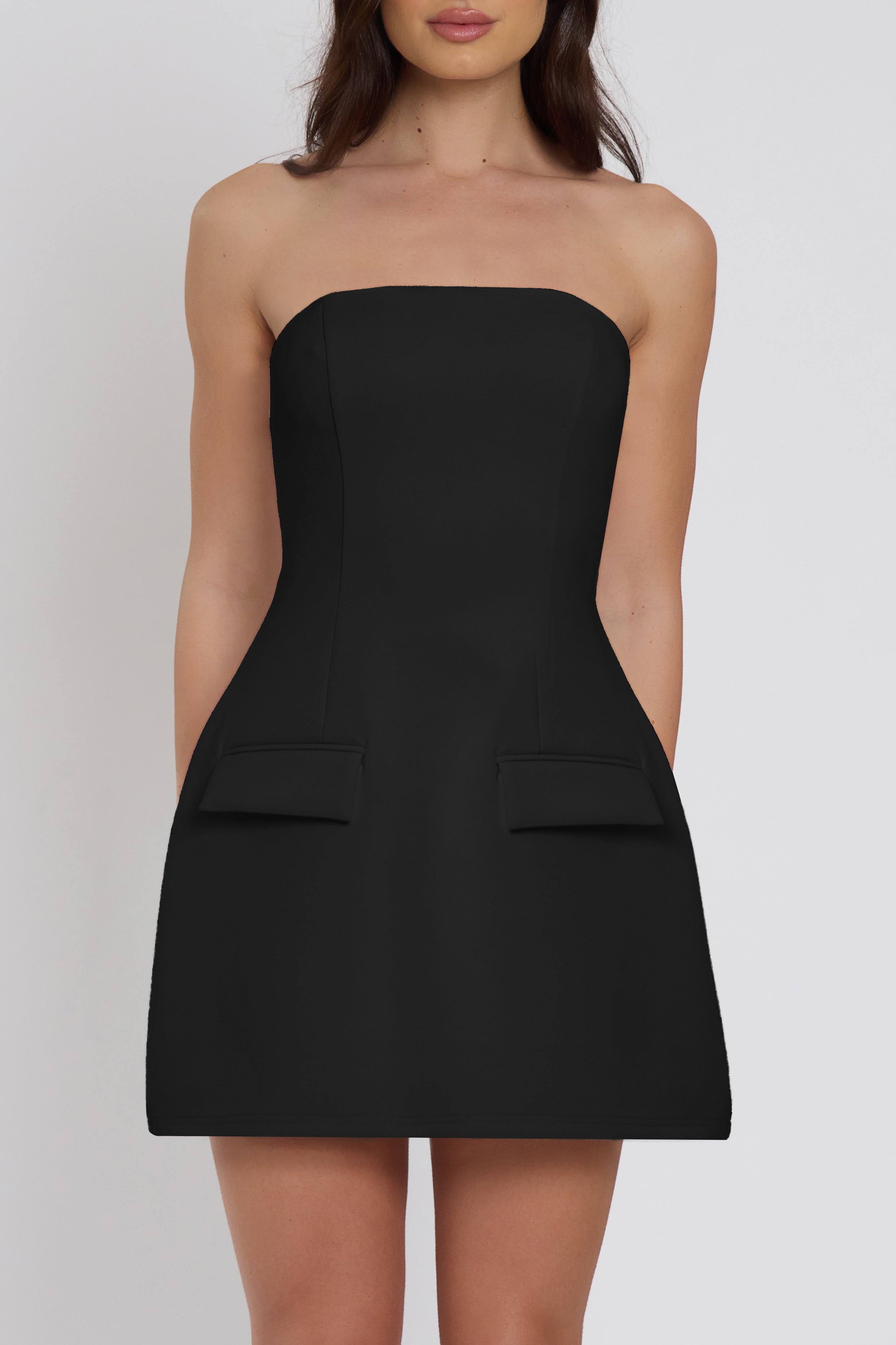 Solene Strapless Pocket Mini Dress - Black.