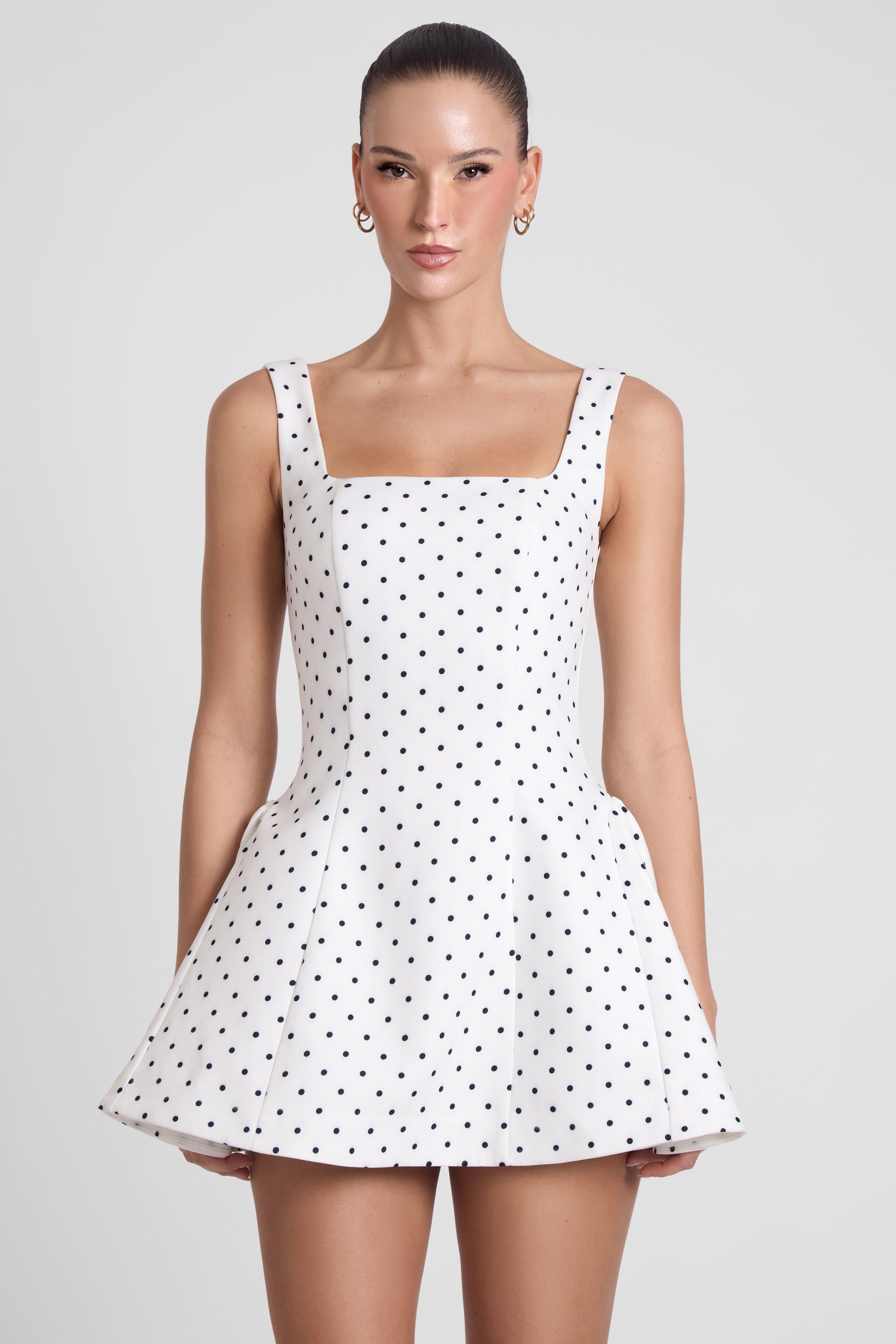 Ysabelle Babydoll Corset Mini Dress - Polka Dot