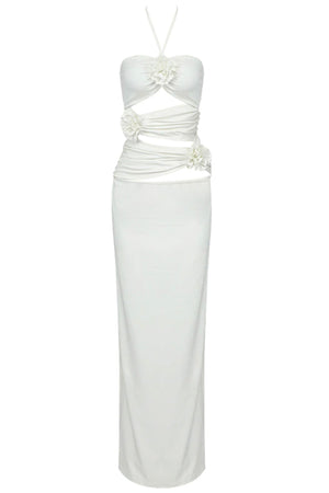 Fae Floral Cut Out Maxi Dress - White | LEAU