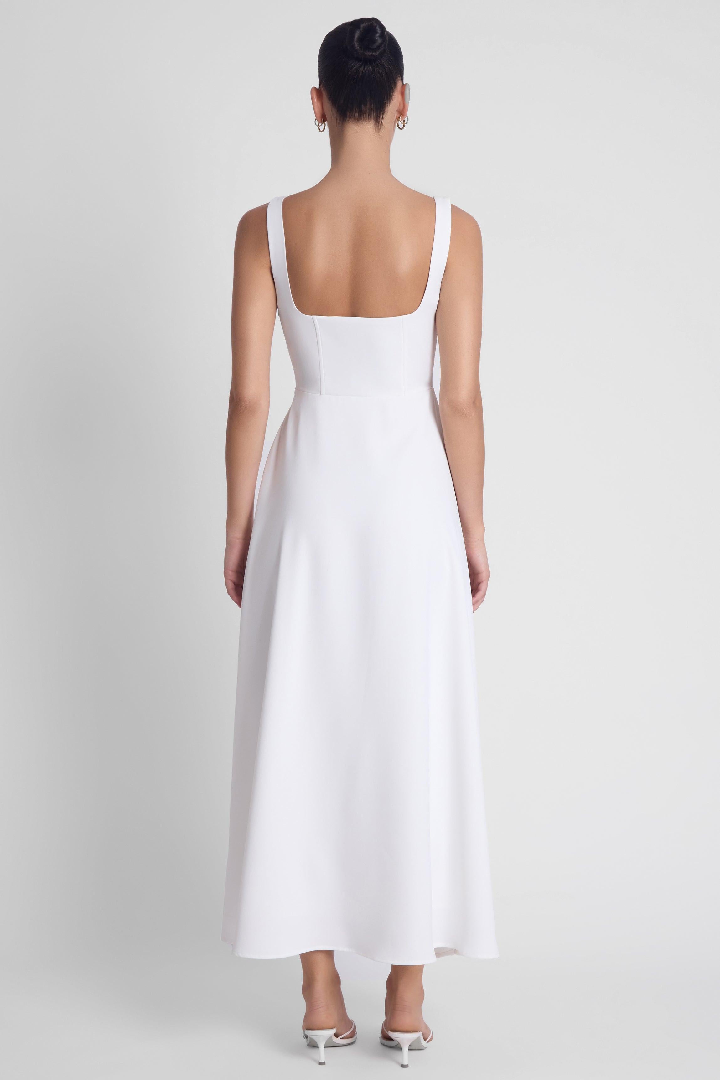 Serenity Square Neck Corset Midi Dress - White