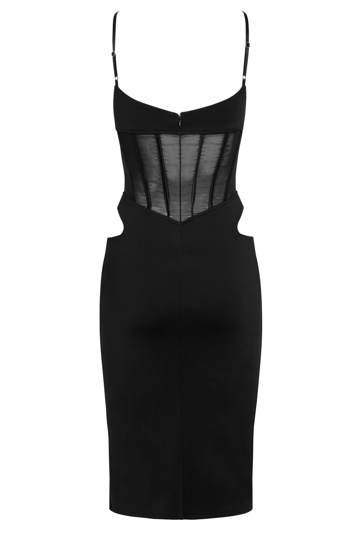leau aero mesh corset midi dress in black