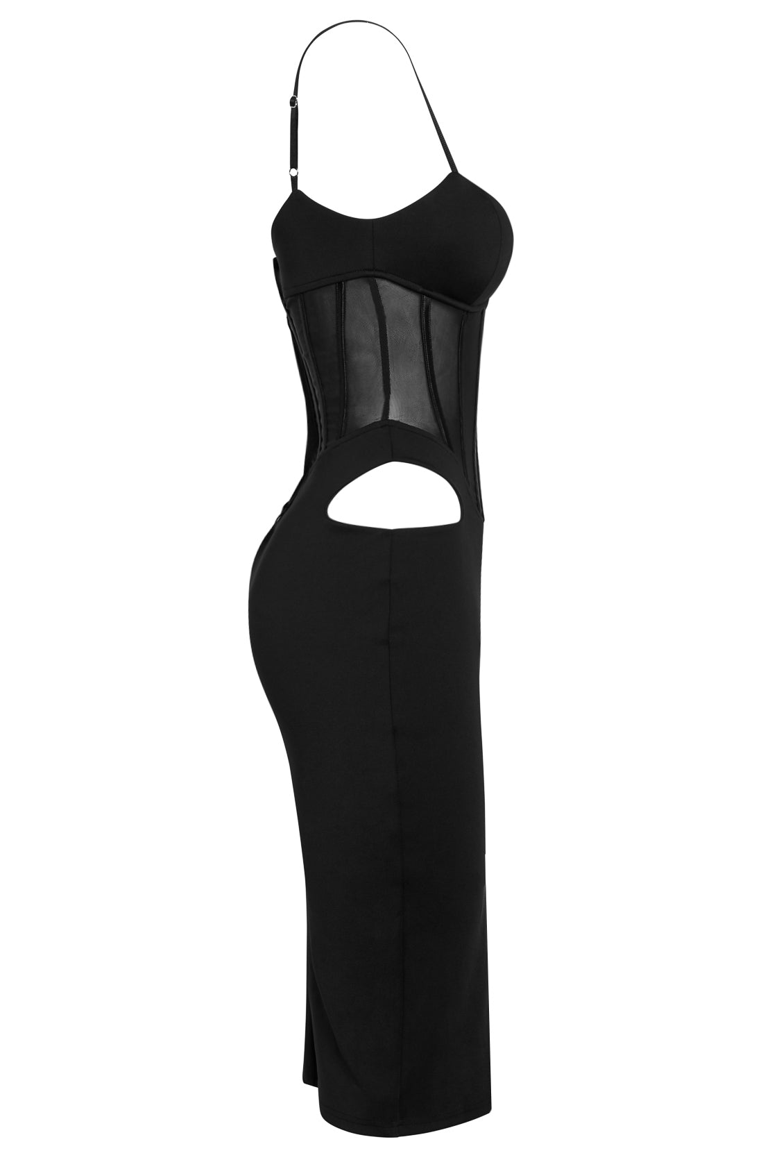 leau aero mesh corset midi dress in black
