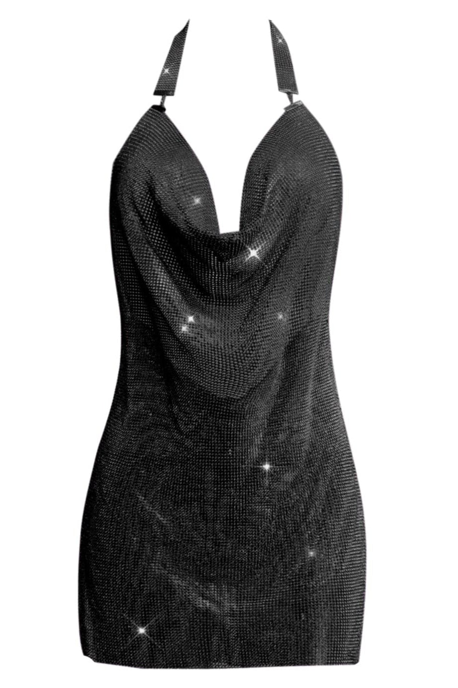 Essence Diamante Crystal Halter Mini Dress - Black.