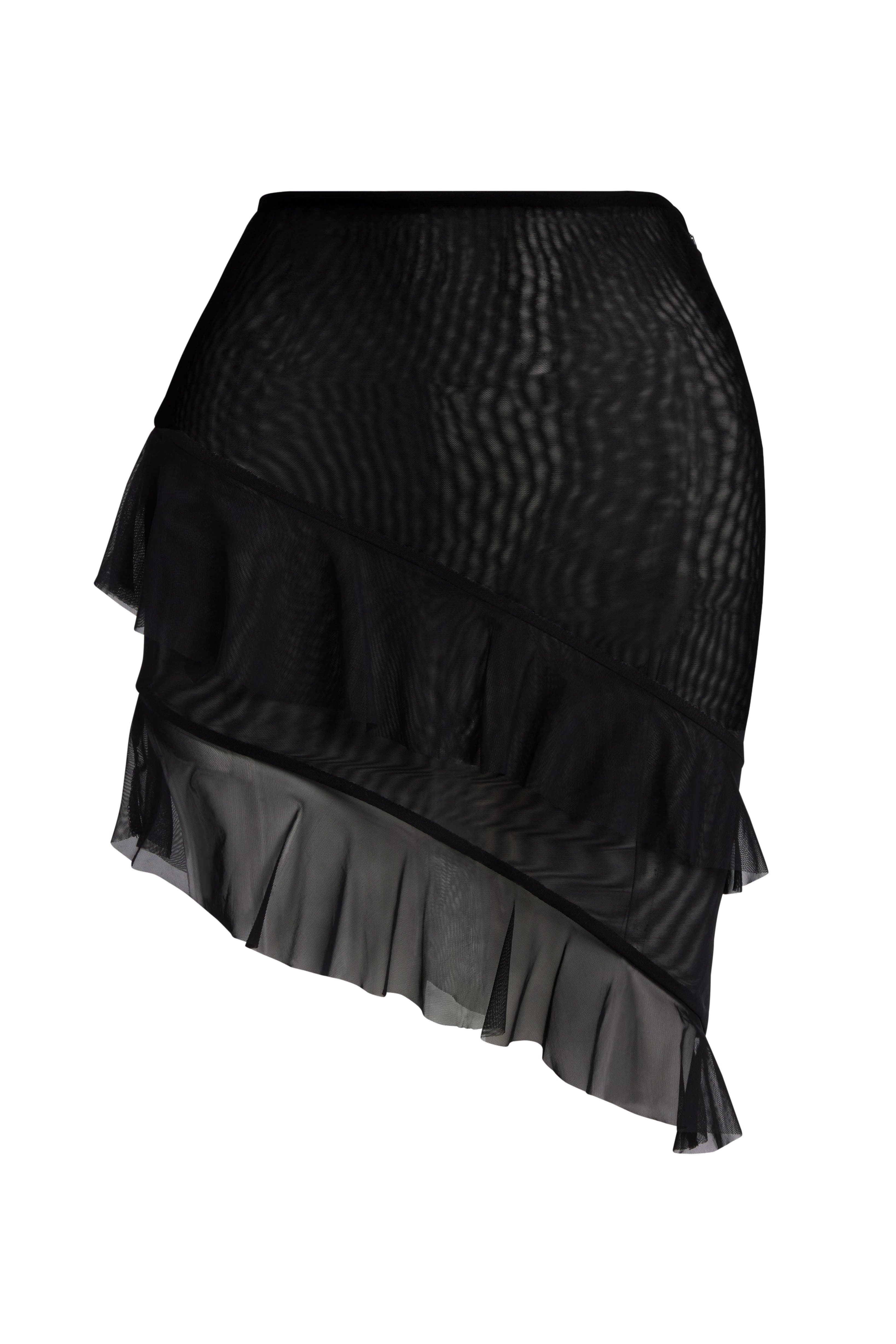 Black mesh 2024 ruffle mini skirt