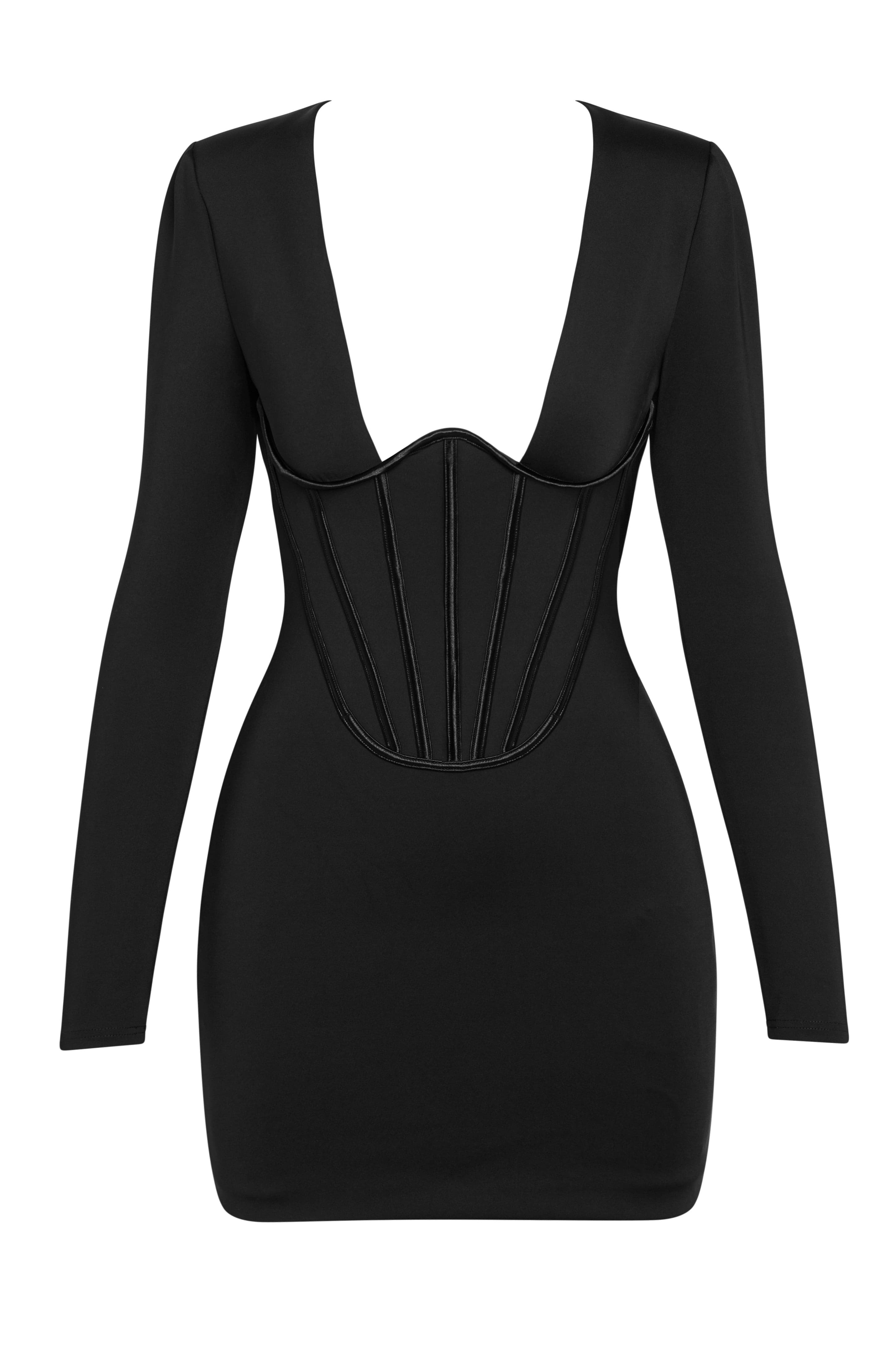 leau long sleeve black doha corset mini dress
