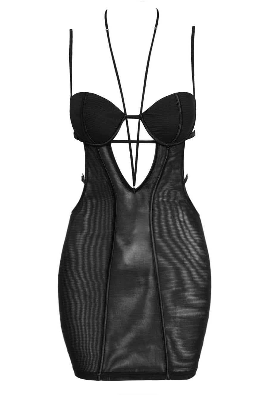 Fatale Bustier Mesh Mini Dress - Black.