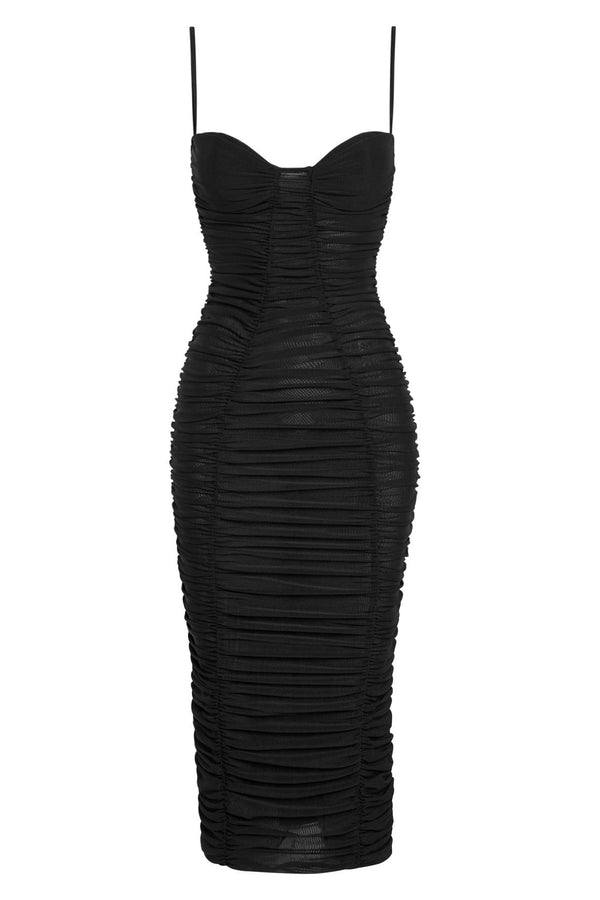 Storm Bustier Mesh Midi Dress Black LEAU