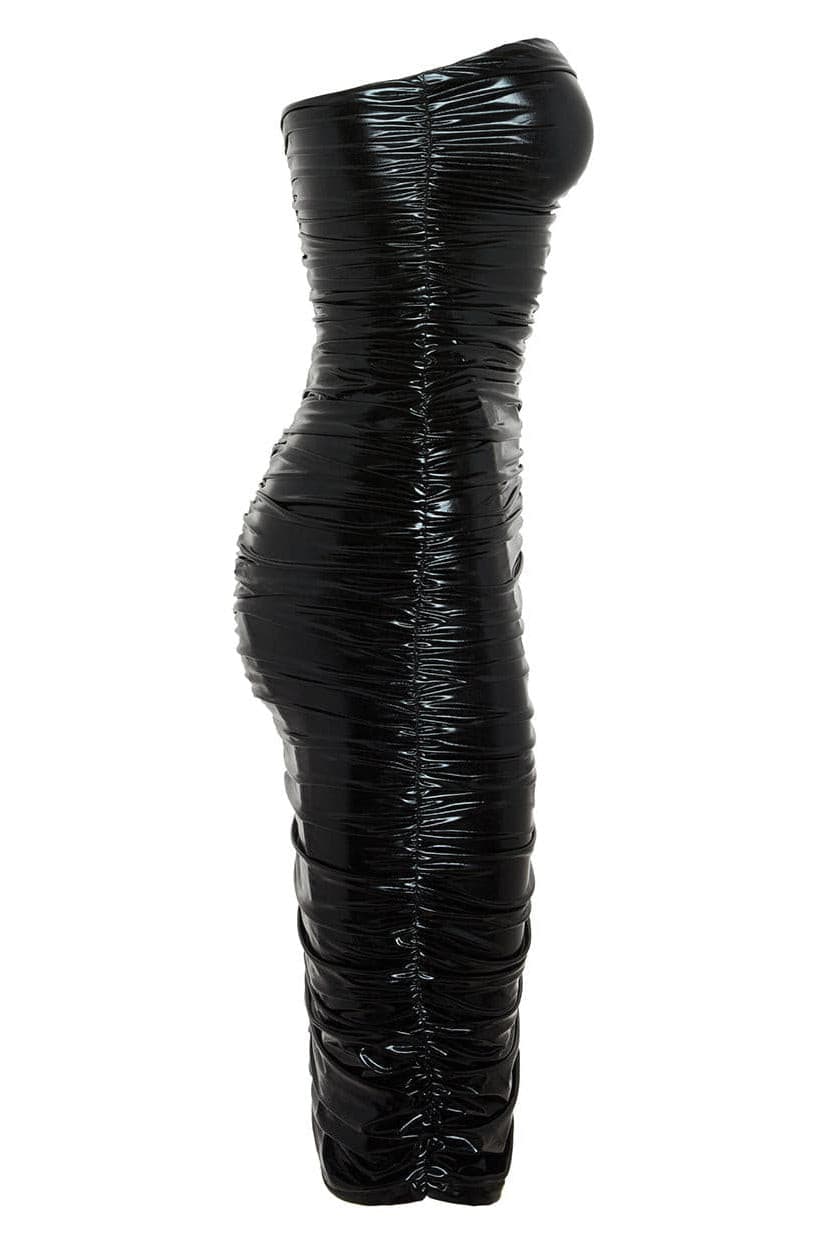 LEAU - Luna Latex Midi Dress in Black.
