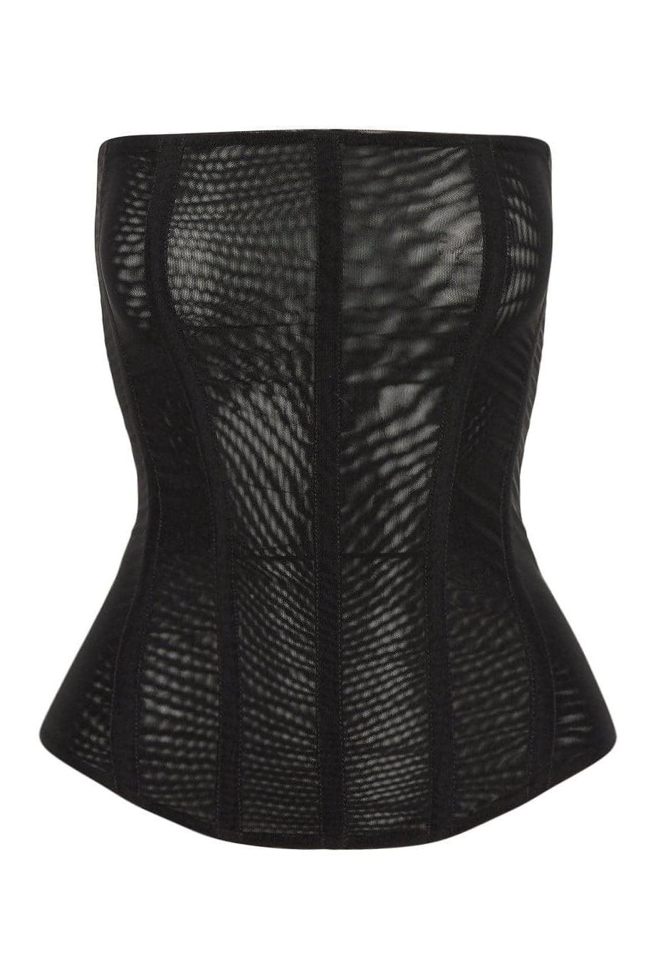 Muse Mesh Corset Top in Black, front view.