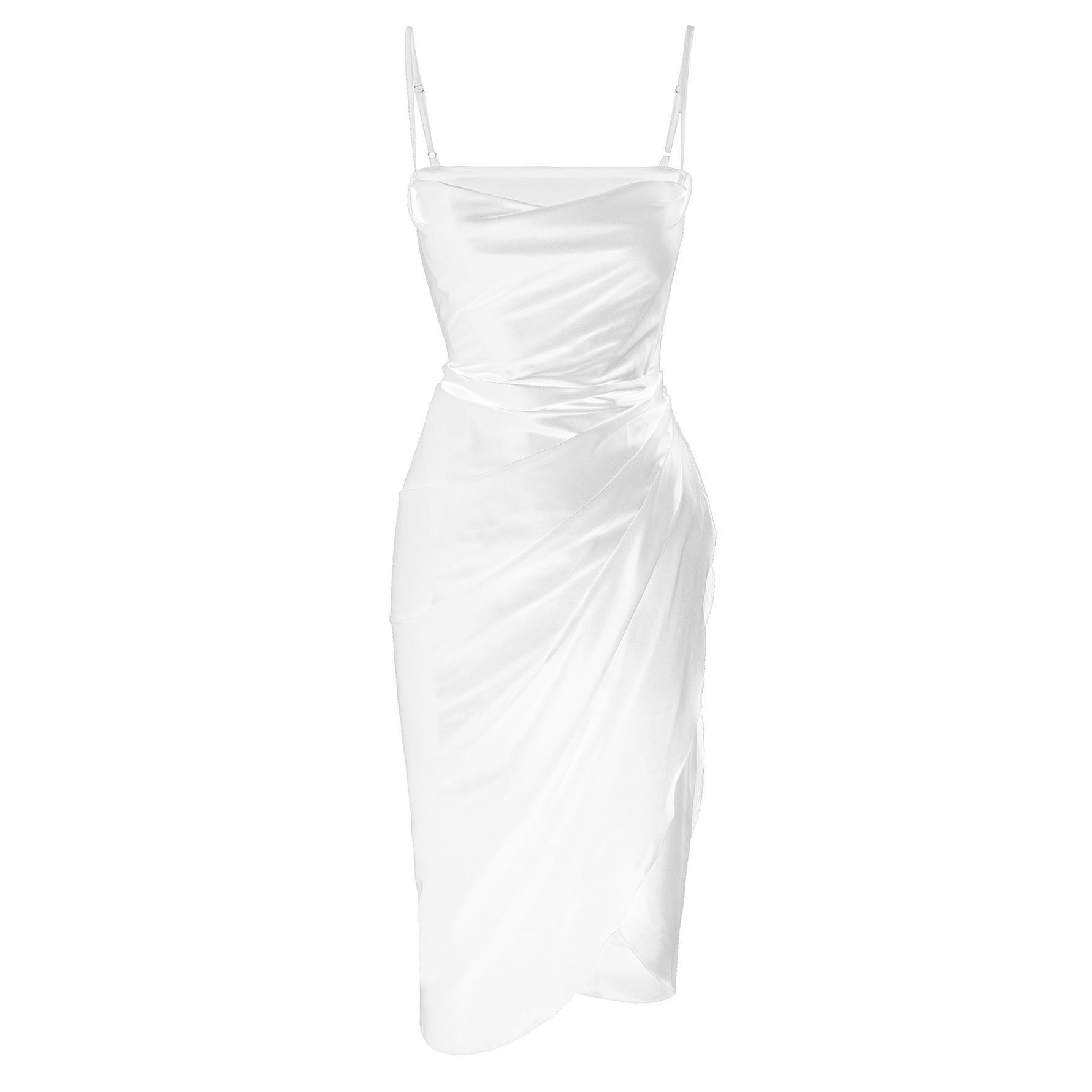 Obsidian Satin Midi Dress - White | LEAU.