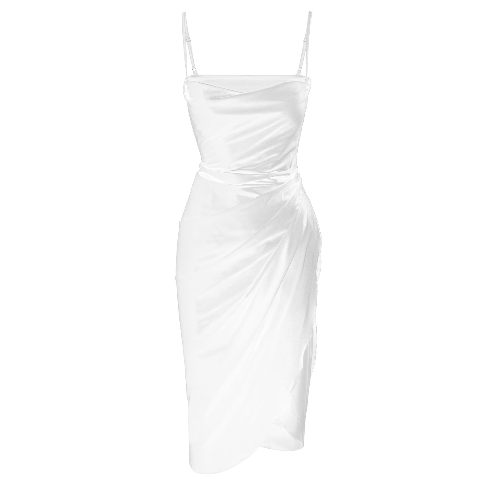 Obsidian Satin Midi Dress - White | LEAU