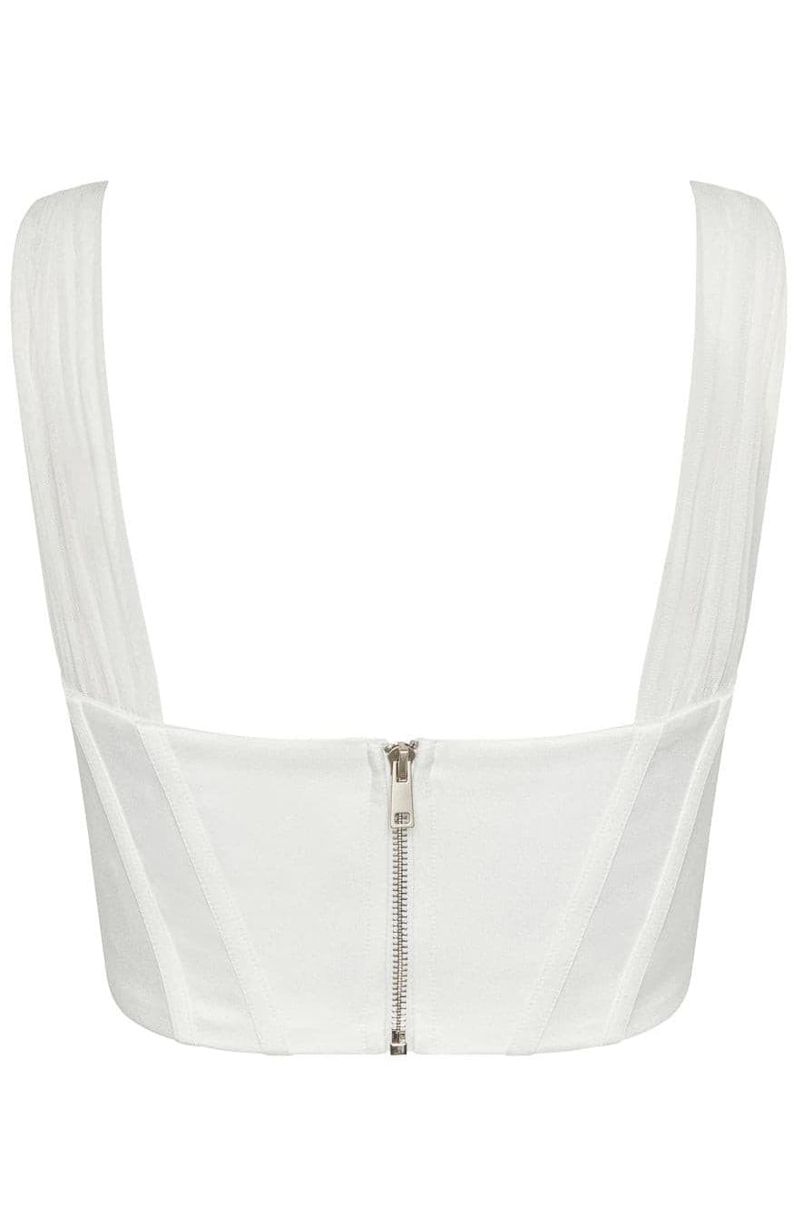 Siren Satin Corset Crop Top - White.