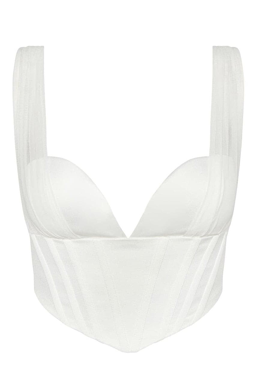 Siren Satin Corset Crop Top - White.