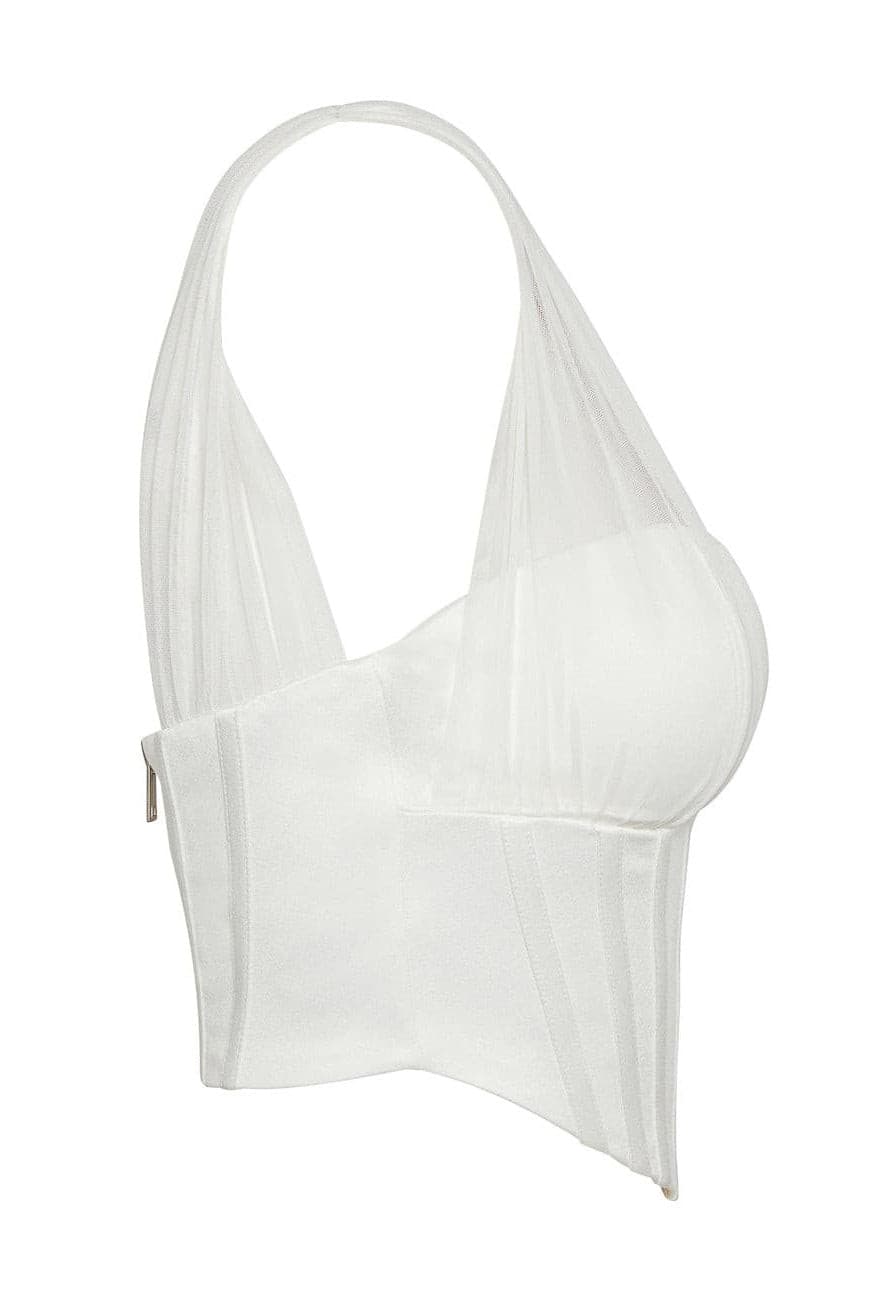 Siren Satin Corset Crop Top - White.