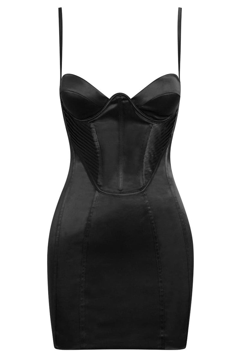 Calypto Pleated Corset Mini Dress Black LEAU
