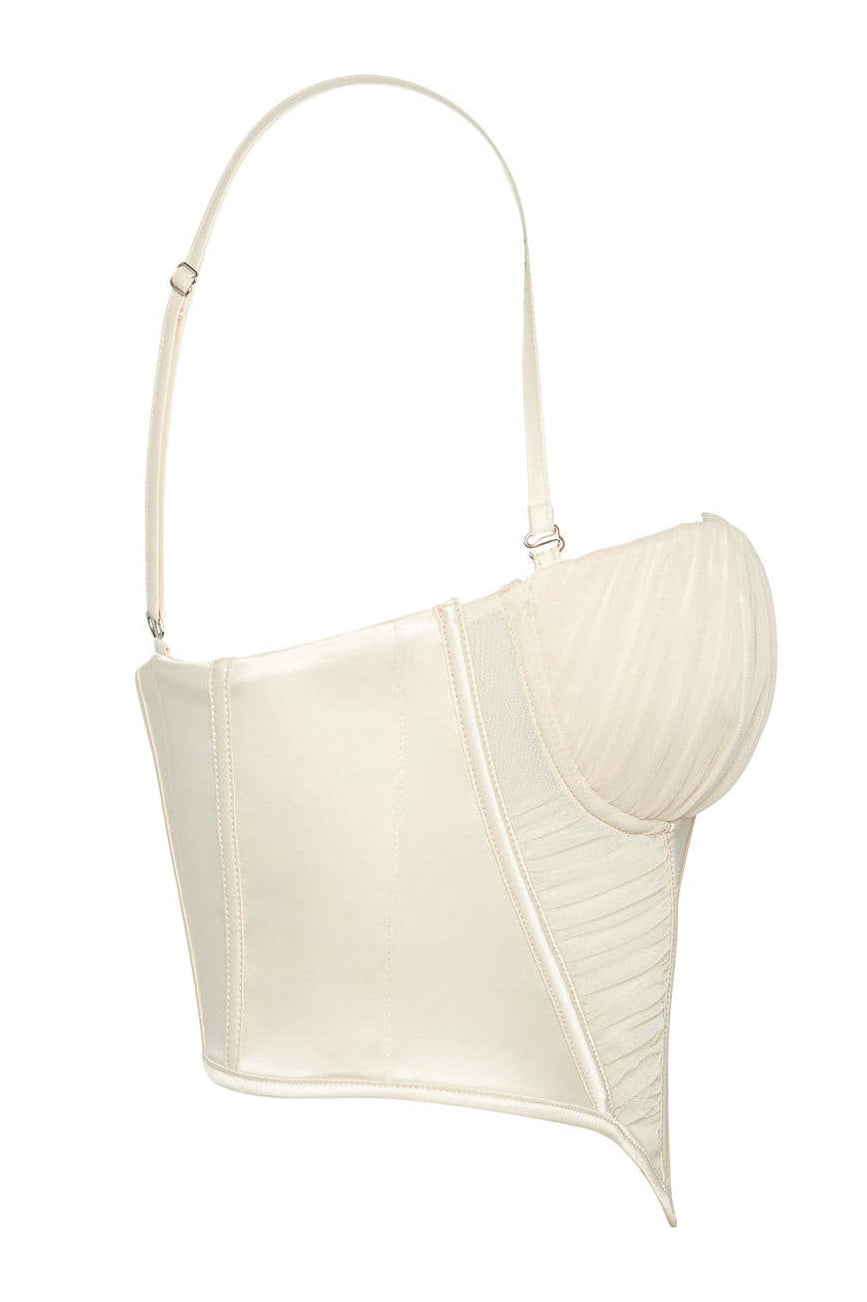 Revere Ruched Bustier Corset Top - Ivory.