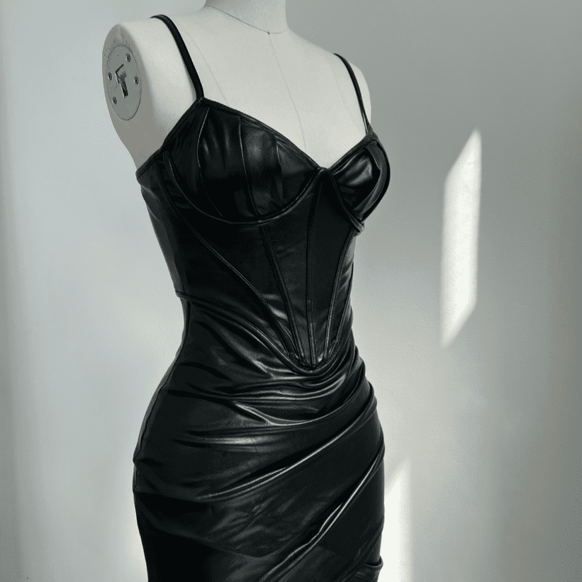 leau black vegan leather bustier corset mini dress black